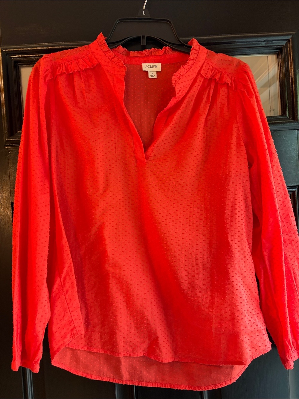 J. Crew Bright orange Ruffled V-Neck Blouse